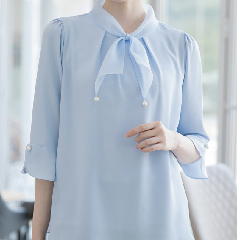 CZ 진주 리본 블라우스 7부(CZ Women's Three-quarter Sleeve  Blouse)