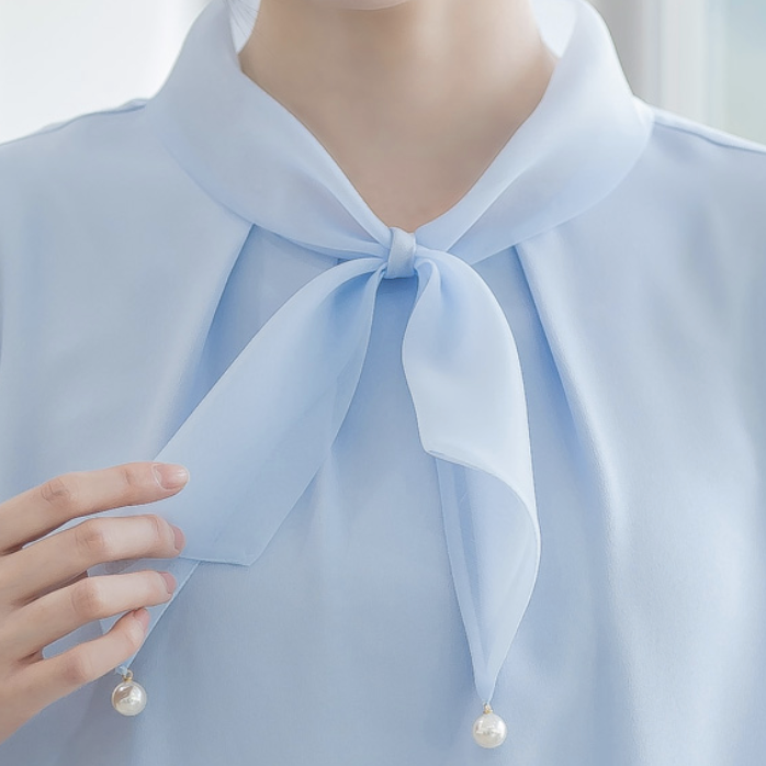 CZ 진주 리본 블라우스 7부(CZ Women's Three-quarter Sleeve  Blouse)