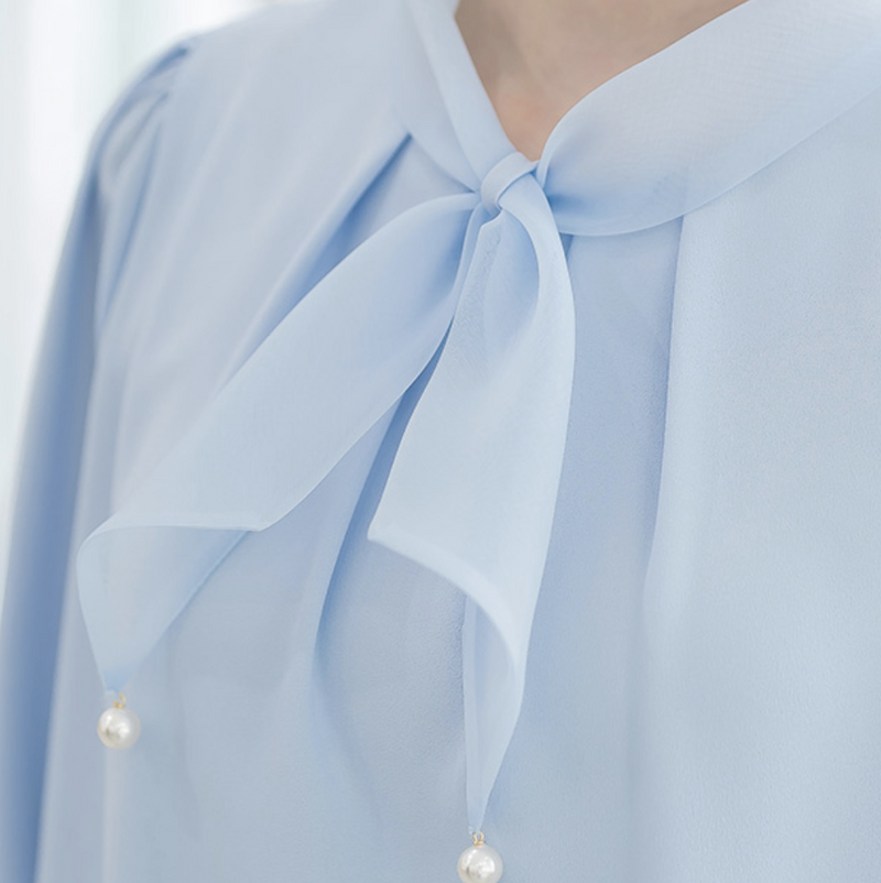CZ 진주 리본 블라우스 7부(CZ Women's Three-quarter Sleeve  Blouse)
