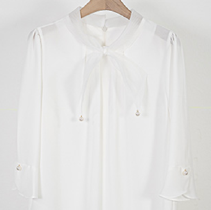 CZ 진주 리본 블라우스 7부(CZ Women's Three-quarter Sleeve  Blouse)
