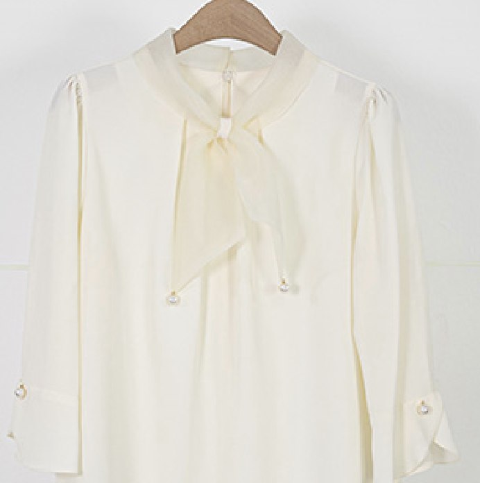CZ 진주 리본 블라우스 7부(CZ Women's Three-quarter Sleeve  Blouse)